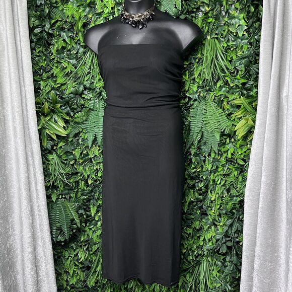 FASHION NOVA Dress Women 3XL Black Strapless Sheer‎ Layered Ruched Midi 2209 - Picture 1 of 10